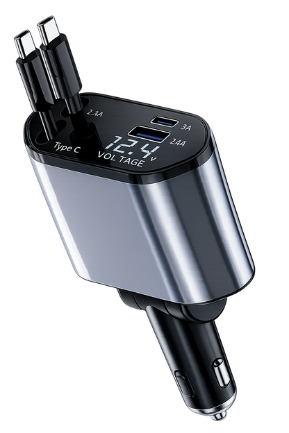 Chargeur de voiture câble intégré 4 en 1